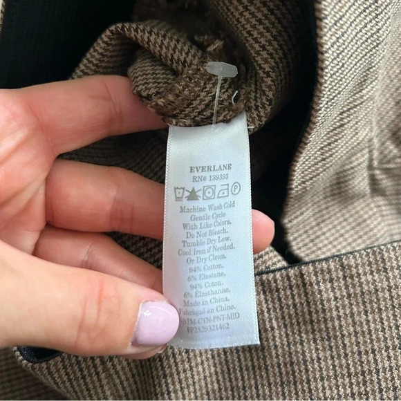 Everlane Brown Plaid The Side Zip Stretch Cotton Crop Work Career Pants Size 4 - Picture 7 of 7